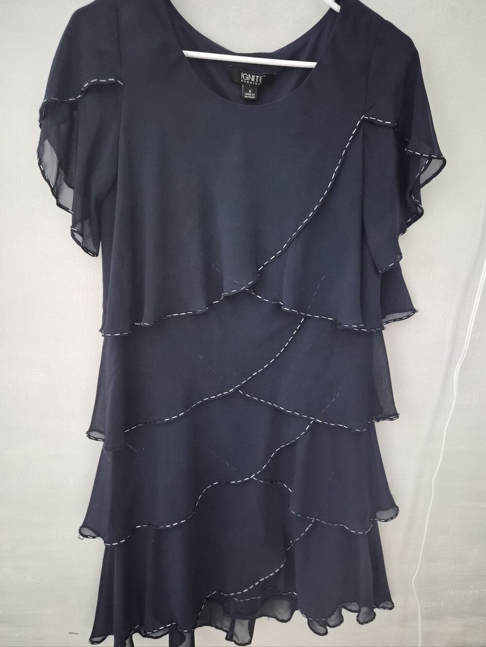 Ignite Evenings Beaded Trim Coctail Dress Navy Blue